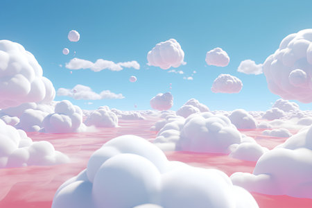 3d render of clouds on the sky in pink and blue colorsの素材