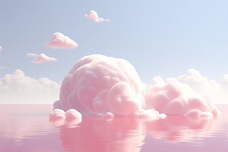Clouds in the sky reflected in water. 3D illustration.の素材