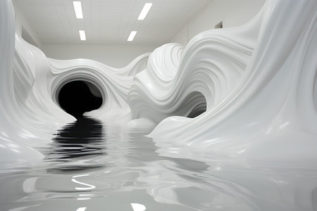 Abstract white interior with a hole in the wall. 3d renderの素材