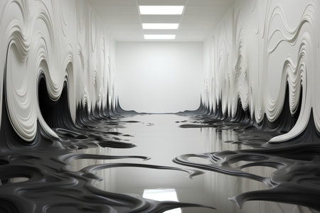 3d render of an empty room with a lot of black wavesの素材