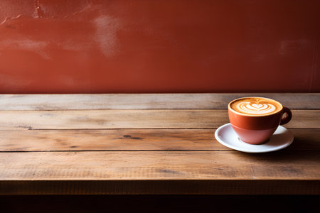 Coffee cup on wooden table in coffee shop, vintage color toneの素材