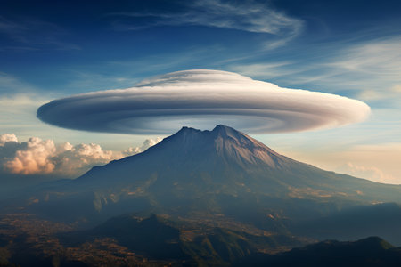 Mt. Fuji with cloud in the sky, 3d renderの素材