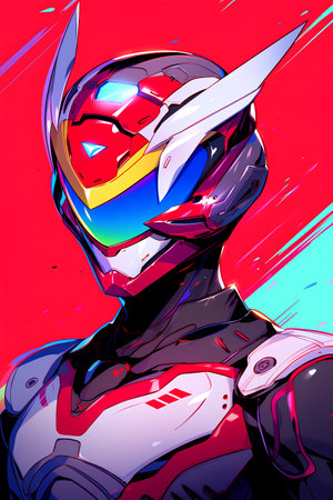 Cyborg head with a sword in his hand. Vector illustration.の素材