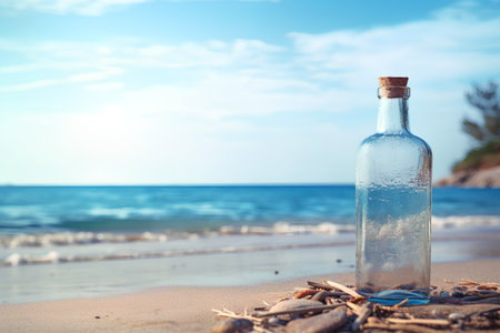 Message in a bottle on the beach. Conceptual image of message.の素材