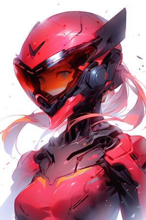 Cyborg with a red helmet. 3d rendering, 3d illustration.の素材