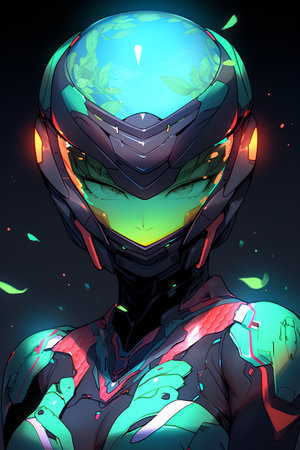 Futuristic robot in space. Artificial intelligence concept. Vector illustration.の素材