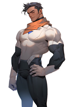 Superhero with his hands on his waist, 3d render.の素材