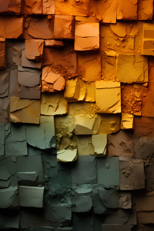 Abstract background texture of broken brick wall. Colorful brick wall background.の素材
