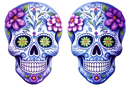Day of the Dead sugar skulls with floral ornament. Vector illustration.の素材