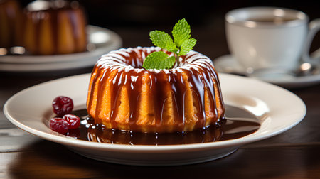 Caramel bundt cake with raisins and chocolate glazeの素材