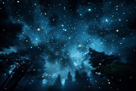 Night sky with stars and trees. Elements of this image furnished by NASAの素材