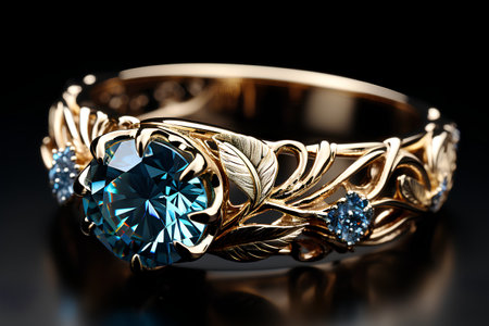 Jewelry ring with blue sapphire. Jewelry backgroundの素材