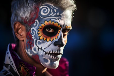 Portrait of a man with sugar skull makeup. Dia de los muertos. Day of The Dead. Halloween.の素材