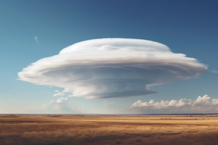 White clouds in the blue sky over the steppe. 3d renderingの素材