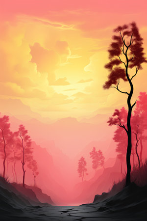 Landscape with forest at sunset. Vector illustration. Eps 10.の素材