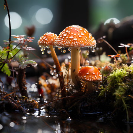 Mushrooms in the forest after rain. Selective focus.の素材