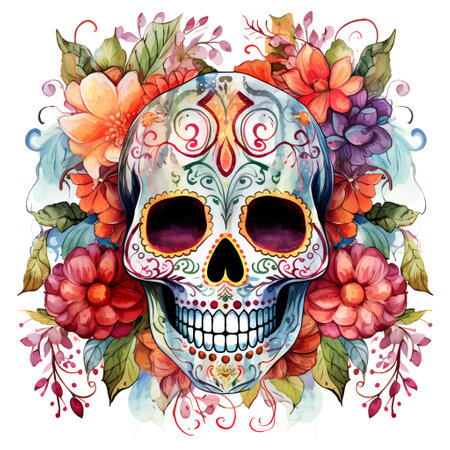 Skull with floral ornament. Vector illustration. Day of The Dead.の素材