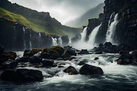 Beautiful landscape of Skogafoss waterfall, Iceland. Toned.の素材