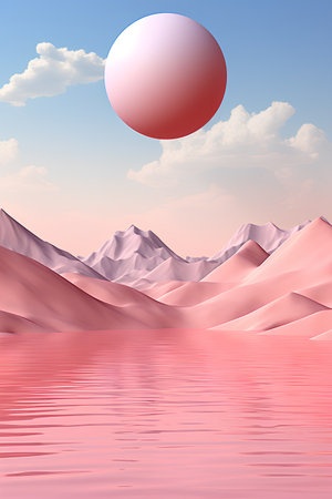 Sunrise over a lake with pink sand dunes. 3d renderingの素材