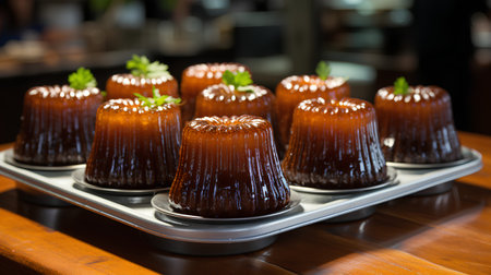 close up of a row of caramel candies on display in a shopの素材