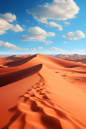 Desert sand dunes and blue sky with clouds. 3d renderの素材