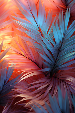 Abstract background with tropical palm leaves. 3d render illustration. Tropical background.の素材