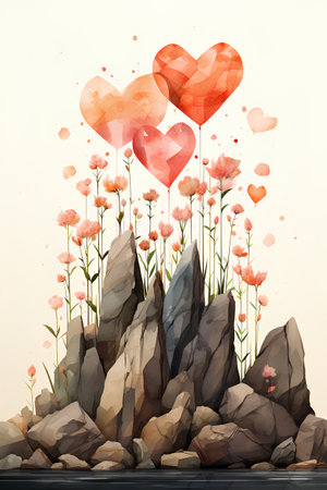 Valentines day background with hearts and flowers. Vector illustration.の素材