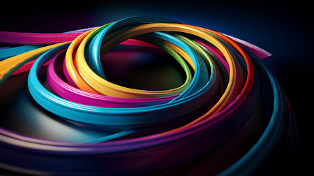 3d render of abstract colorful twisted twisted shape on black background.の素材