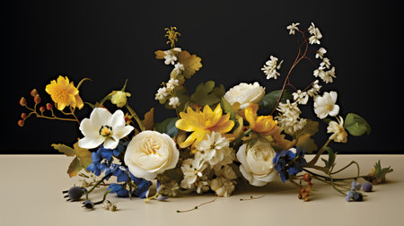 3d render of a bouquet of flowers on a black backgroundの素材