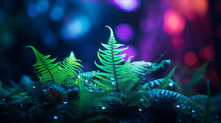 Fern leaves with bokeh lights background. Nature concept.の素材