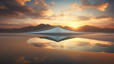 Tent in the desert with reflection in the water. 3d renderの素材