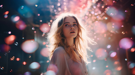 Portrait of a beautiful young woman with long blond hair. Beauty, fashion.の素材
