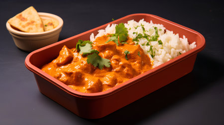 Chicken Tikka Masala or Chicken Tikka masala served with rice. Indian cuisineの素材