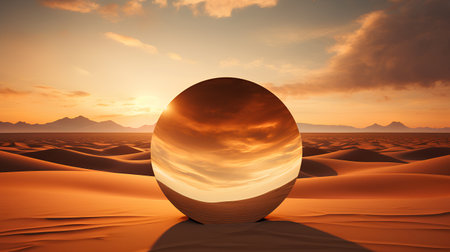 Easter egg in the desert. 3D render. Sunset.の素材