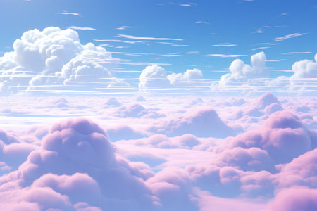 Beautiful clouds on blue sky background. 3D render illustration.の素材