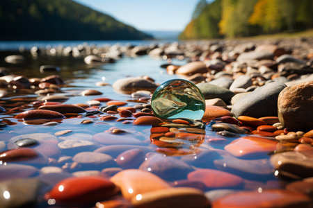 Colorful stones in water on the shore of Lake Baikal.の素材