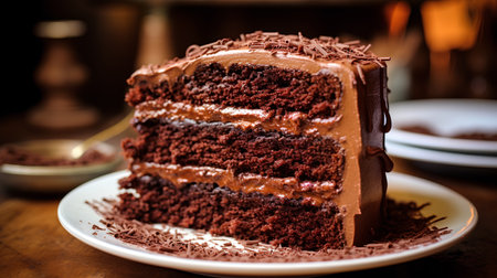 Chocolate cake on a wooden table. Selective focus. Toned.の素材