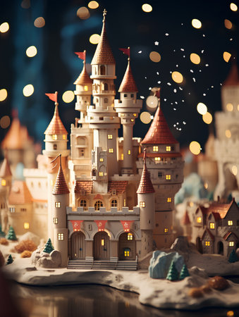 Fairytale castle in the snow. Christmas and New Year background.の素材
