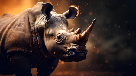 Black rhinoceros in the rain. 3d illustration.の素材