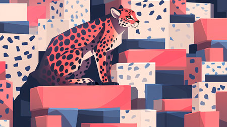 Seamless pattern with cheetah. Vector illustration in flat styleの素材