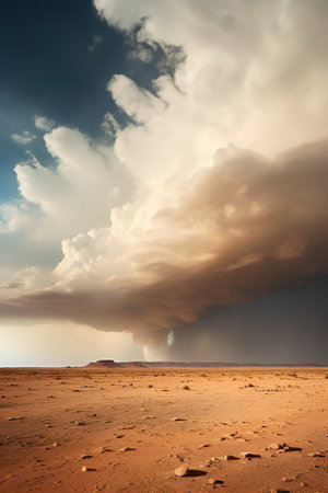 Dramatic stormy sky over desert landscape. 3d renderの素材