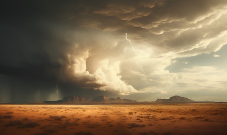 Storm in the desert. 3D rendered illustration with a dramatic sky.の素材