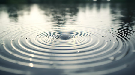 Rain drop on the surface of the water. Shallow depth of field.の素材