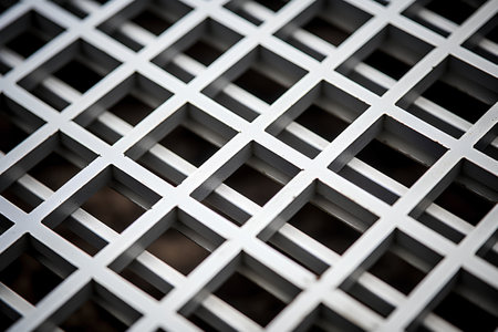 Background of metal grating. Close up. Selective focus.の素材