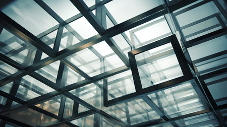 3d render, abstract background with glass windows in modern office buildingの素材