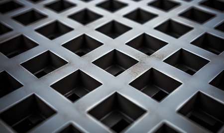 Close-up of a metal grate. Shallow depth of field. Toned.の素材