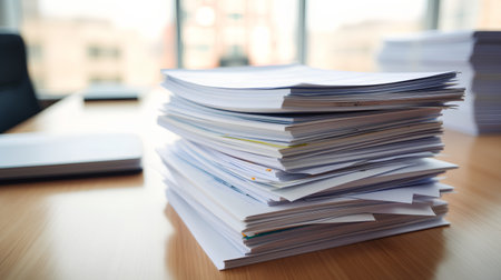 Stack of documents on the desk in office. Stack of business papers.の素材
