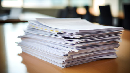 Stack of documents on the desk in office. Selective focus.の素材