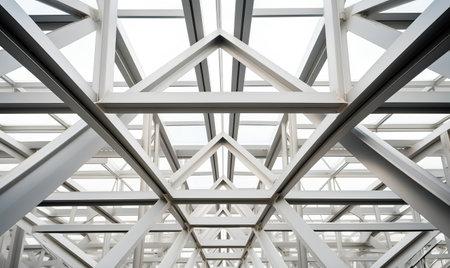 Steel structure of a modern office building. 3d render illustration.の素材