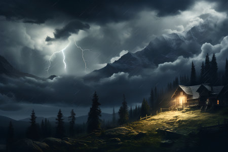 Stormy night in the Carpathian Mountains, Ukraine, Europeの素材